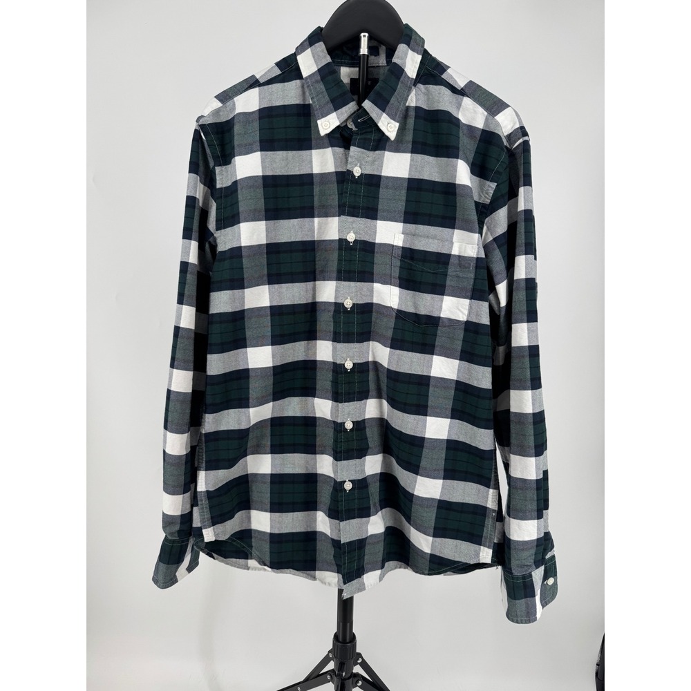 J.Crew Mens Slim Fit Plaid Button Down Shirt Green White Navy Blue C4283 Large